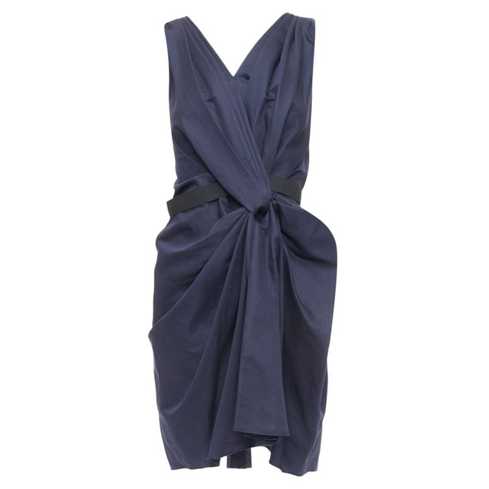 Lanvin 2010 Navy Draped Belted Dress
